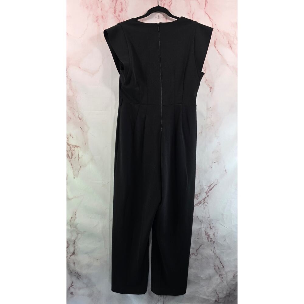 Calvin Klein Jumpsuit Womens 12 Black Short Sleeve Pants Suit V Neck Straight - Picture 5 of 11